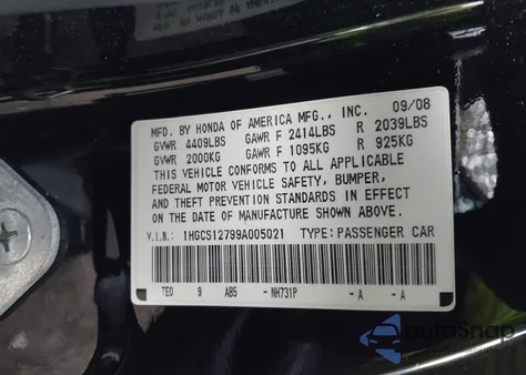 2009 Honda Accord 2.4 Ex z USA, uszkodzony, nr VIN 1HGCS12799A005021